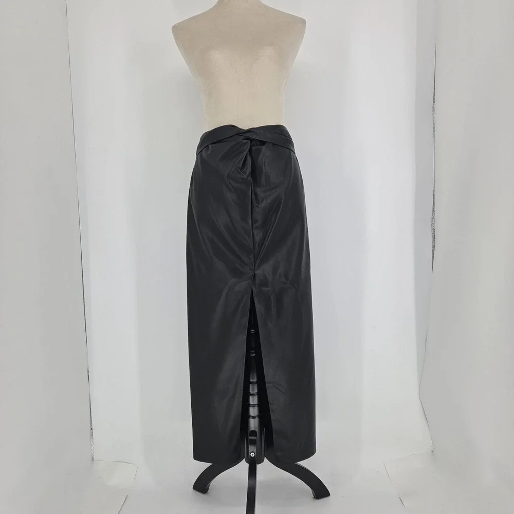 Mango Knotted Faux Leather Maxi Skirt Small Minimalist Winter Whimsigoth Black